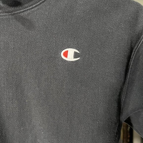 Vtg Champion Reverse Weave Stitched Logo Pullover Hoodie Black Size Kid's Large - Picture 7 of 9